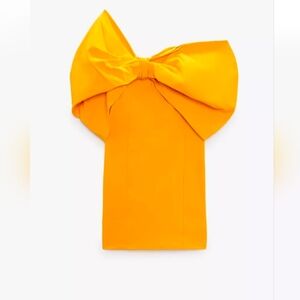Zara Bright Yellow Dress.Bow One Shoulder Dress.NWT